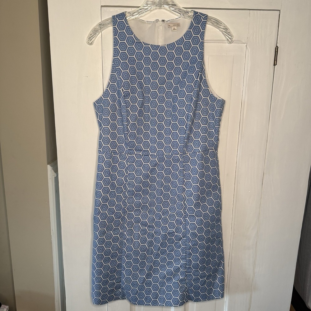 Gap Women's Size 8P Sleeveless Dress Geometric Blue White Business Career Work